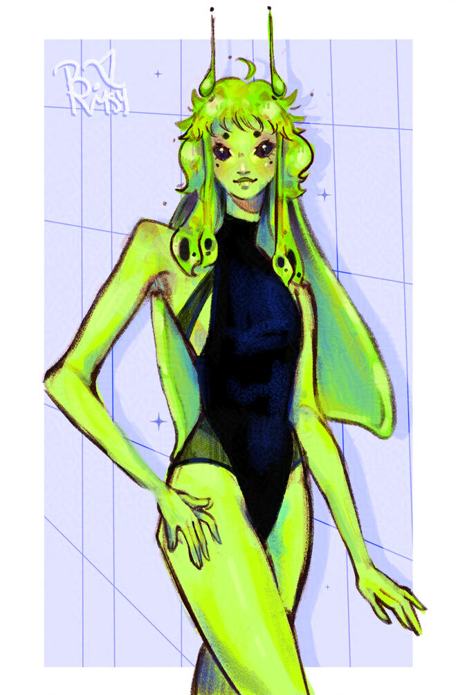 When in doubt we make more Starfinder characters! Decided to have a go at creating a lime-blooded madrosarai. ♡ No name yet, any suggestions? Her current placeholder name is Glorp for obvious reasons. 👽